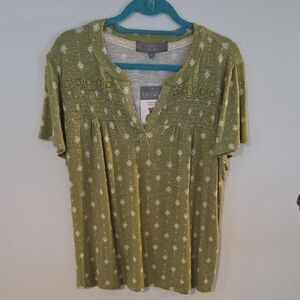 Elegant Olive Women's Blouse with Lace Detail